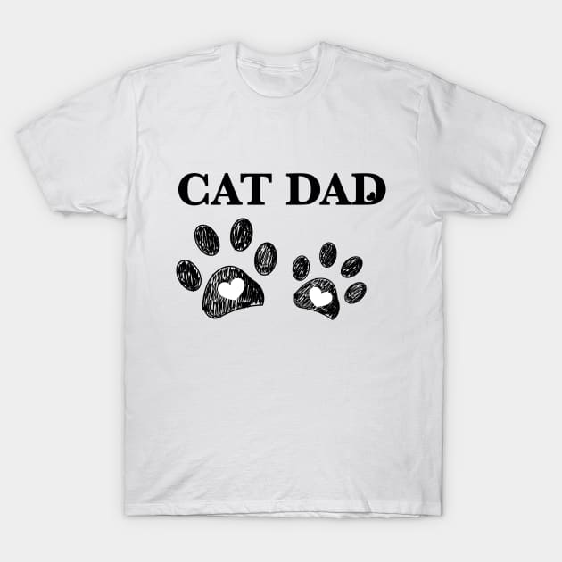 Black paw print with hearts. Cat dad text T-Shirt by GULSENGUNEL